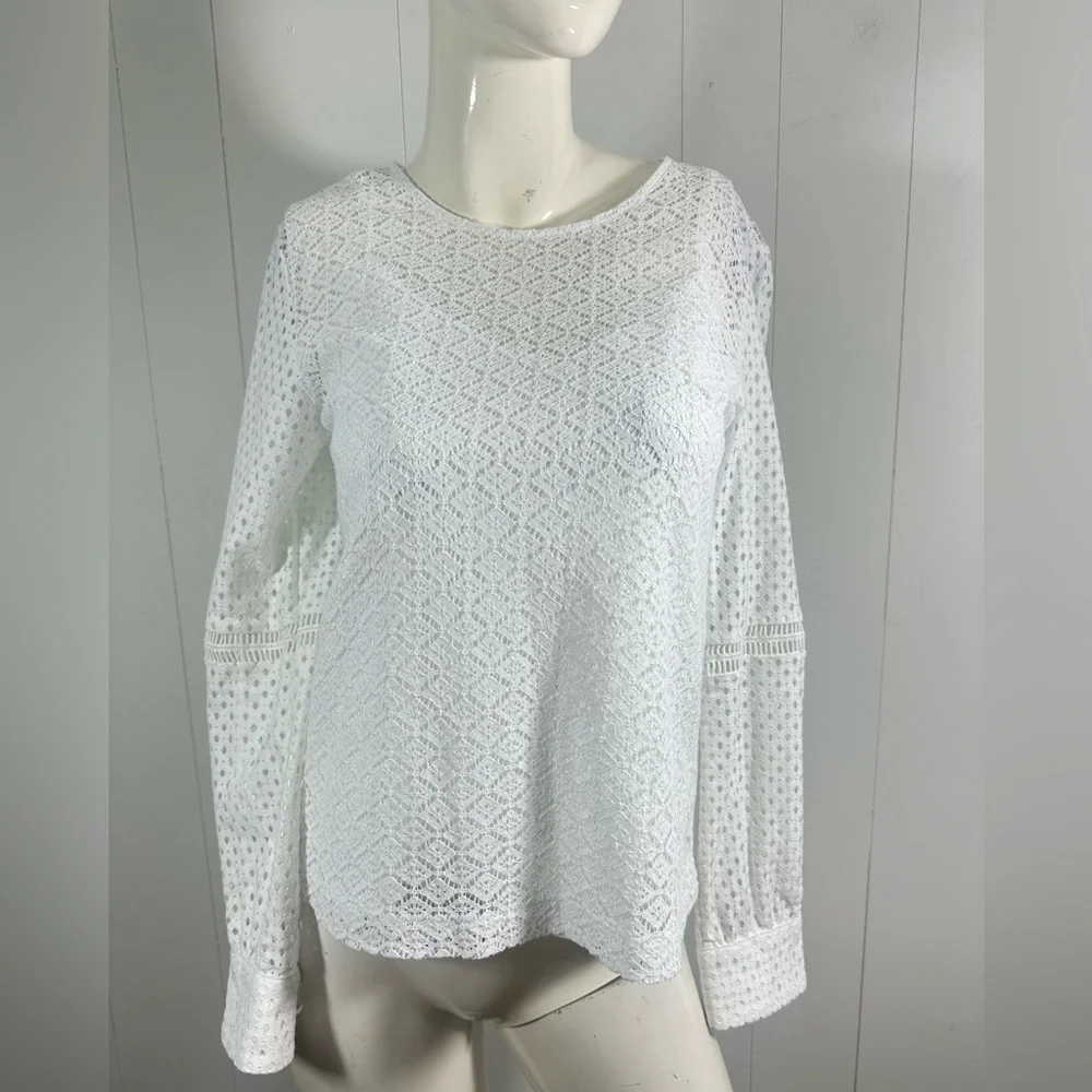 Banana Republic Blouse Womens Small white Lace Long Sleeve Lined Eyelet Top